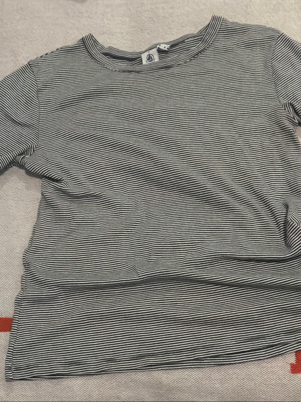 Petit Bateau Navy and White Narrow-Stripe Short Sleeve Tee